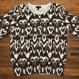 Talbots Cotton/Silk 3/4 Sleeve Ikat Print Cardigan